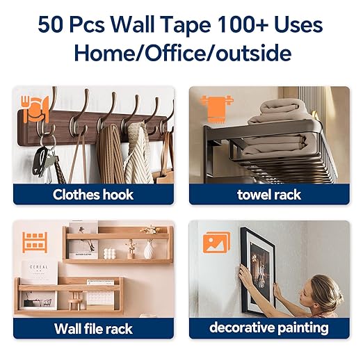 3M VHB Double Sided Tape 50Pcs, 2.44 x 1.77 Inch Heavy Duty Waterproof Mounting Tape for Walls, Car, Home, Outdoor and Office (50)