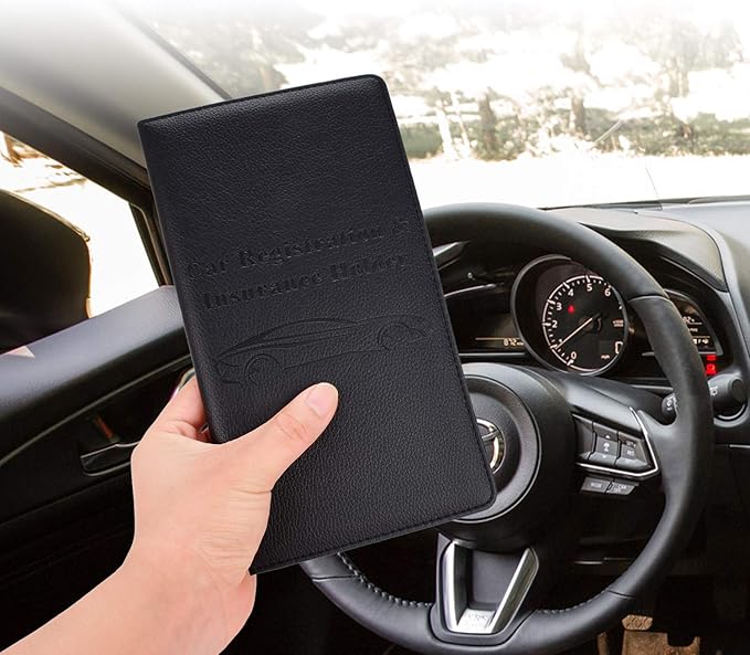 Cacturism Car Registration and Insurance Holder with Magnetic Shut, Vehicle Glove Box Car Organizer, Men Women Interior Car Accessories for Cards, Essential Document, Driver License, Black