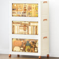 JEKO&JEKO 324 Qt Collapsible Storage Cabinets with Front-Open Doors & Wheels, 3-Pack Extra Large Stackable Plastic Organizers with Lids for Home, Bedroom & Garage Organization, Cream