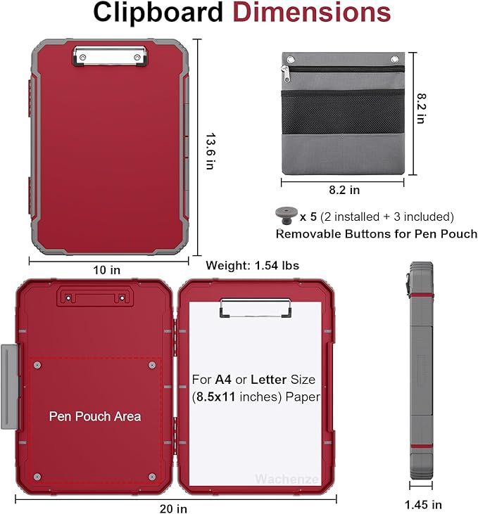 Thicker Clipboard with Storage, Internal Pen Pouch Included, A4 / Letter Size, Reinforced Contractor Clipboard Attached Capacity, Durable Sturdy Clip Boards 8.5x11 with Dual Clip for Outdoor