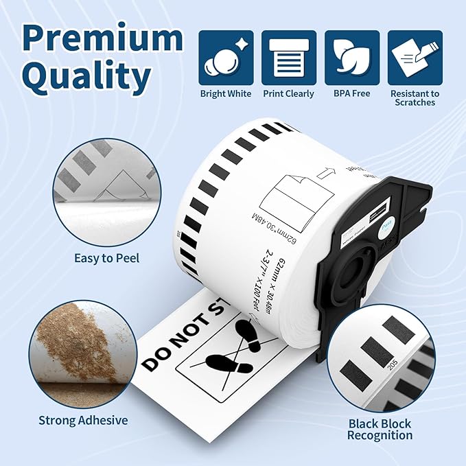 12 Rolls DK2205 (2.4 in X 100 Ft) Shipping Address Labels, Compatible with Brother QL-800 QL 600 810W 820nwb 1110NWB Printer, Replacement Continuous Labels