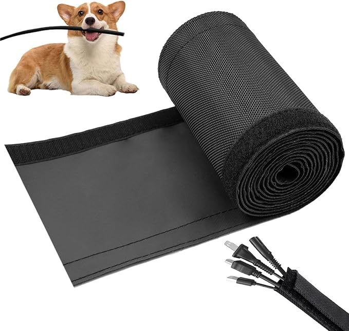 1.5" - 6.6FT Chew Proof Cord Protector from Pets, Black Heavy Duty Dog & Cat Cable Sleeve Cover - Flexible Split Sleeve for Home, Office, Automotive Wires