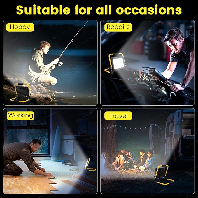 Waterproof Portable Flood Light 100W 10000 LM LED Work Light with 16.4FT Cord, Job Site Lighting for Workshop Garage Construction Site, Aluminum Outdoor/Indoor Work Lamp