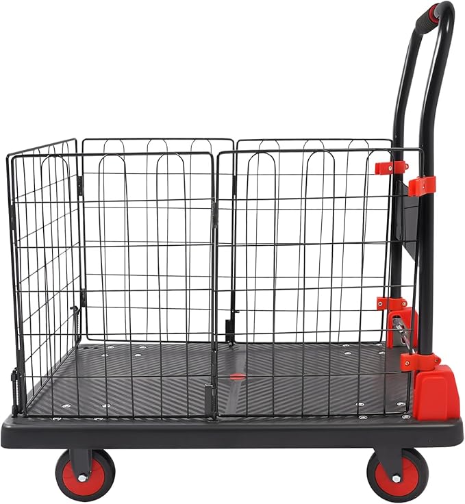 Heavy Duty Foldable Hand Truck, 660 LBS Capacity Heavy Duty Folding Cart, Removable Mesh Cage & Platform Cart, for Commercial Warehouse, Office, Yard