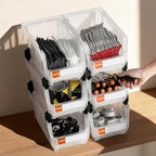 VEVOR Plastic Stackable Storage Bins, 14.8 x 8.5 x 7.1 inch (6 Pack), Plastic Containers for Organizing & Storage Bins for Closet, Garage, Small Parts, Office Supplies, Other Accessories, Transparent