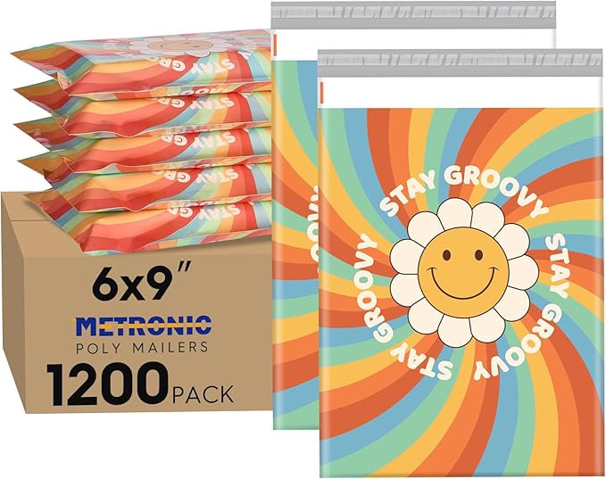 Metronic Cute Poly Mailers 6x9" 1200pc Shipping Bags for Clothes,Self Adhesive Shipping Envelopes for Small Business,Waterproof Mailers Poly Bags for Shipping,Packaging Mailing Bags Rainbow Smile Face