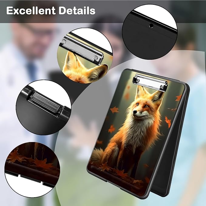 Clipboard with Storage,Office Supplies Nursing Clipboards Folder with Pen Holder Plastic Foldable Clip Board with Storage for Nurse Teacher,Maple Leaf Fox