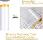 Muf 5 x 65 Feet Plastic Drop Cloth Plastic Sheeting with Masking Tape,Waterproof Protective Masking Film,Prevent Dust Paint for Car,Furniture,Carpet,Floor,1 Pack