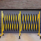23FT Traffic Barricade with Casters, Metal Expandable Barricade, Folding Security Gate, Retractable Fence Outdoor Barricade Fence for Construction Area, Traffic Control(2pc)