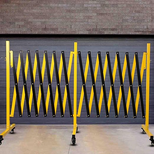 23FT Traffic Barricade with Casters, Metal Expandable Barricade, Folding Security Gate, Retractable Fence Outdoor Barricade Fence for Construction Area, Traffic Control(2pc)