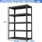 72"H Storage Shelves heavy duty 2535LBS Garage Shelving adjustable metal shel 5 tier shelving Unit metal storage rack for Basement, Warehouse, Pantry, Closet, Kitchen 72" H x 39.4" W x 13.8" D, Black