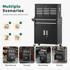 Greenvelly Metal Tool Chest,8-Drawer Rolling Tool Cart with Wheels,2 in 1 Detachable Tool Cabinets,Tool Box,Liners and Locking System for Garage,Warehouse,Workshop, Barbershop(Black)