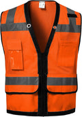Reflective Safety vest With back plan pocket,High visibility Class 2 Heavy Duty Surveyor Vest with Zipper,Hi Vis Vest ANSI/ISEA Standard, Construction Work Vest for Men＆Women(Orange,2XL)