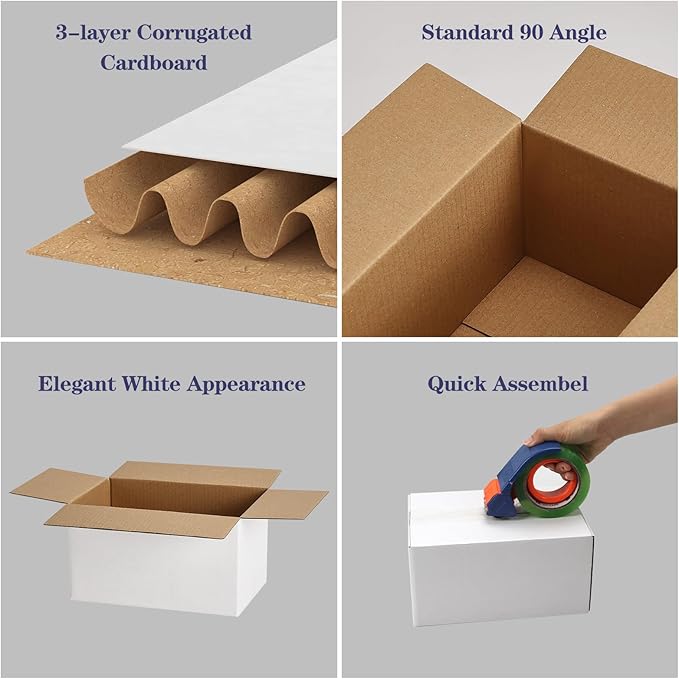 7x5x4 Shipping Boxes for Small Business,40 Pack White Corrugated Cardboard Box for Packaging, Mailing, Storage