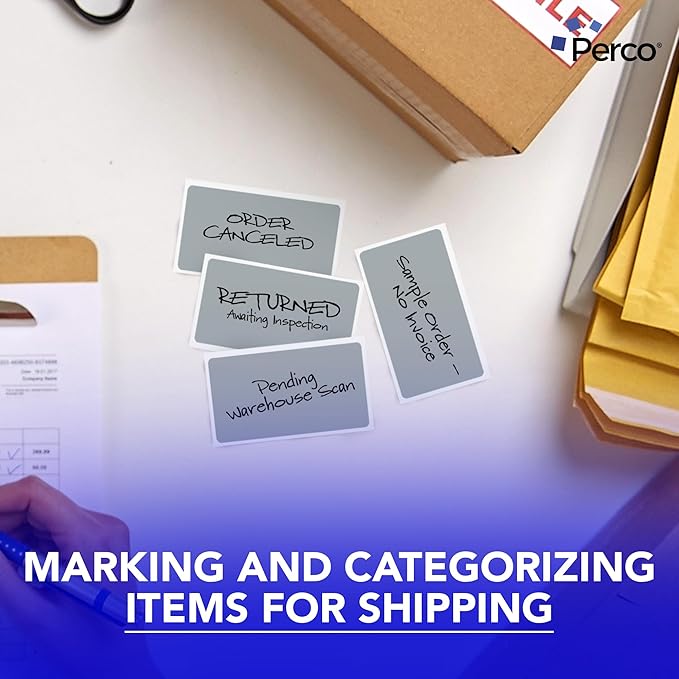 Perco Grey 3x5 Inch Perforated Sticker Labels — 150 Stickers Per Roll — with Permanent Adhesive for Inventory Management, Color Coding, Moving Boxes, Retail, Organizing, Crafting & More — Made in USA