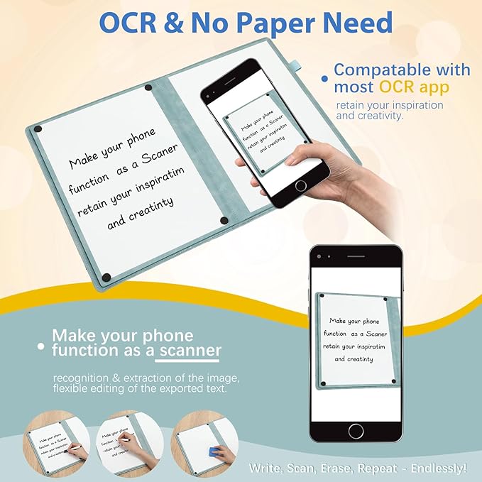 6 Sides Whiteboard Notebook Portable Whiteboard Dry Erase Notebook Portable Dry Erase Board Double Sided Folding Whiteboards White Board for Office Study Meeting(Haze Blue,A4: 9"×12”)