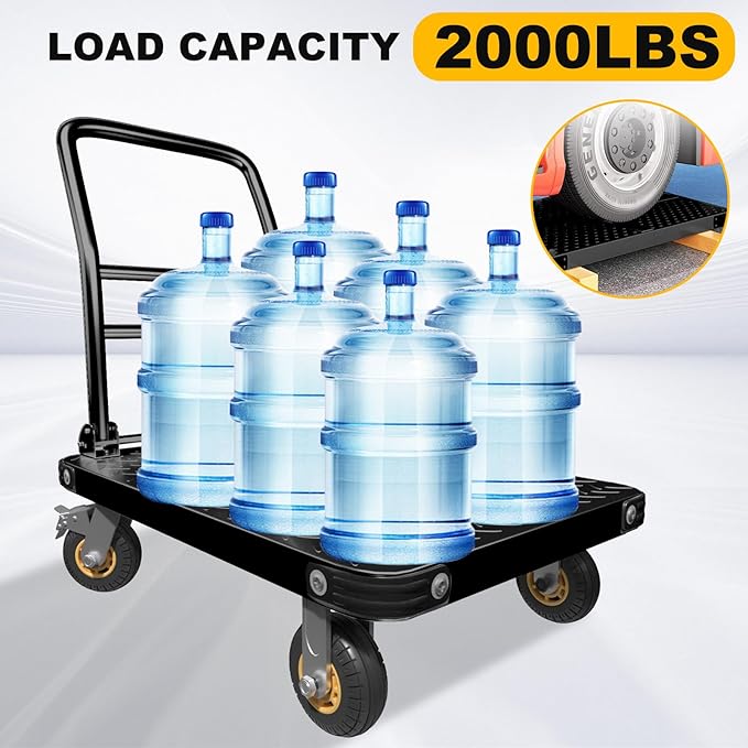Heavy Duty Platform Truck Flat Cart Hand Trucks,1500 to 2000Lbs Steel Push Cart Dolly with Brake Design, 36 x 24in or 27x19in Large Flatbed Black Trolley (BL, 36X24 Large)