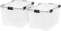 IRIS USA WeatherPro 74 Qt Storage Bins with Lids, 2 Pack, BPA-Free Plastic Gasket Box with Tight Latch and Seal, Stackable Nestable Tote Tub - Clear/Black