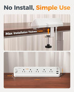 TESSAN Desk Clamp Power Strip 6 Ft, 2100J Surge Protector, 5 Outlets and 4 USB Ports (2 USB C), 1875W, 15A, Flat Plug Extension Cord with Multiple Outlets for Gaming Home Office Dorm Room