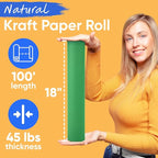 USA-Made 18" x 1200" Christmas Green Kraft Paper Roll, 45 lbs Thickness, American Quality Colored Kraft Paper for School, Bulletin Board - Non-Toxic, Odorless, Safe for Kids