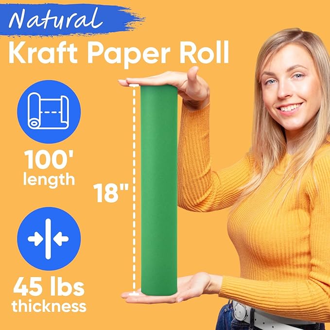 USA-Made 18" x 1200" Christmas Green Kraft Paper Roll, 45 lbs Thickness, American Quality Colored Kraft Paper for School, Bulletin Board - Non-Toxic, Odorless, Safe for Kids