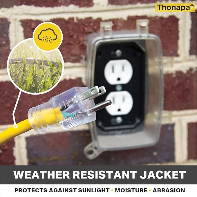10 Gauge Extension Cord 25 Ft with 3 Outlets, 10/3 Heavy Duty Extension Cord with Multiple Outlets 3 Prong, SJTW Weatherproof Industrial Outdoor Electric Cable Yellow for Major Appliances