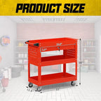3 Tier Rolling Tool Cart on Wheels, 450 LBS Capacity Tool Cart with Drawers, Heavy Duty Rolling Utility Cart on Wheels, Rolling Tool Work Carts for Garage, Warehouse and Repair Shop,Red