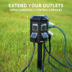 TiFFCOFiO Outdoor Power Strip Weatherproof, 15 FT Extension Cord with Stake, 6 Grounded Outlets for Christmas Yard Decorations and Inflatables, 15A/1875W, ETL Listed