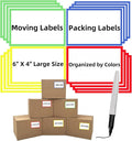 6" x 4" Large Moving Labels for Boxes, Packing Supplies for Moving Color Coded Blank Labels Stickers for Home Organization Projects, Kitchen, Storage Bins, Permanent Adhesive