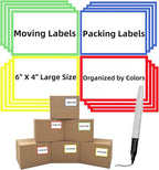 6" x 4" Large Moving Labels for Boxes Color-Coded Label Stickers for Moving for Home Organization Projects, Bins, Kitchen Storage Containers Moving Packing, Permanent Adhesive