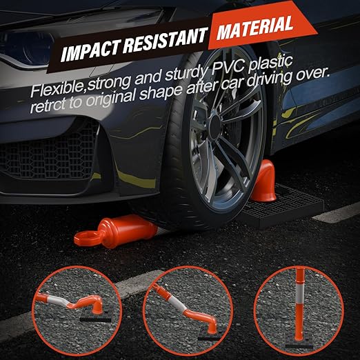 RoadHero 45 Inch Delineator Post with Base, Portable Orange Traffic Delineator Posts Cones with Reflective Collars for Parking Lots, Road Safety, Construction Events 3 Pack