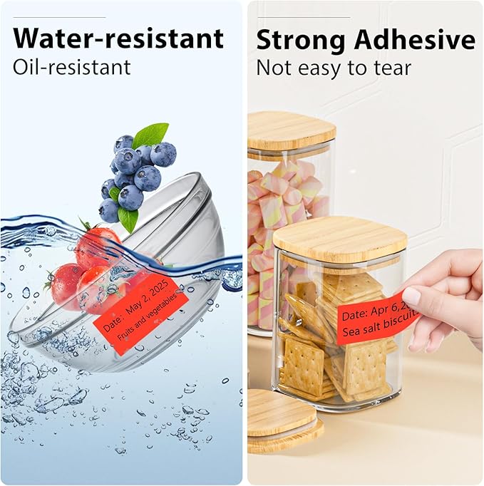 1x2 Inch Thermal Labels,500PCS Rectangle Stickers,Waterproof Removable Blank Stickers for Address,Jars,Freezer Containers & Pantry Organization,Fluorescent Red