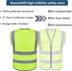 5 Pack Custom Logo Mesh Safety Vest Class2 High Visibility Reflective Vest with 5 Pockets Construction Security Work Vest ANSI/ISEA Standards（Yellow，3XL ）