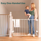Cumbor 29.2–43" Baby Gate for Stairs, Wall-Mounted (Drill Required), Expandable No Bottom Bar Dog Gate, Auto Close Extra Wide Walk Thru, Pet & Toddler Proof Gate, Top & Bottom of Stairways (White)