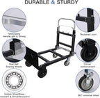 3 in1 Heavy Duty Convertible Hand Truck Dolly Cart, Folding Trolley Cart with Wheels, 600lbs Capacity for Transport Moving in Warehouse, Supermarket, Equipment (Black)