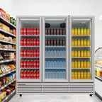 71” Wide Commercial Beverage Refrigerator Display Fridge, Three Glass Door Merchandiser Drink Cooler With LED Light Adjustable Shelves,ETL Sanitation,63.5 Cu Ft,White,(Wheels Included)