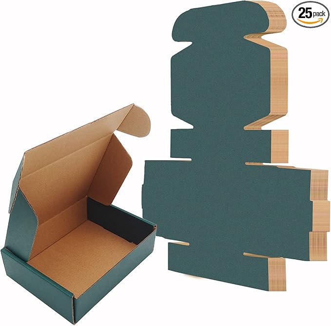 Green Recyclable Cardboard Small Gift Mailer Boxes for Shipping Packaging Craft Gifts Giving Products (25 Pack, 9 x 6 x 2 Inch)