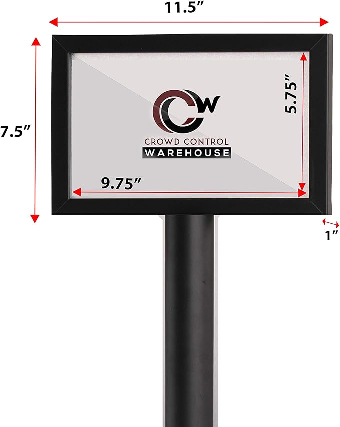 Crowd Control Warehouse Pedestal Standing Floor Sign Frame with Sloped Base, 7x11 Inch Horizontal, Polished Stainless Steel