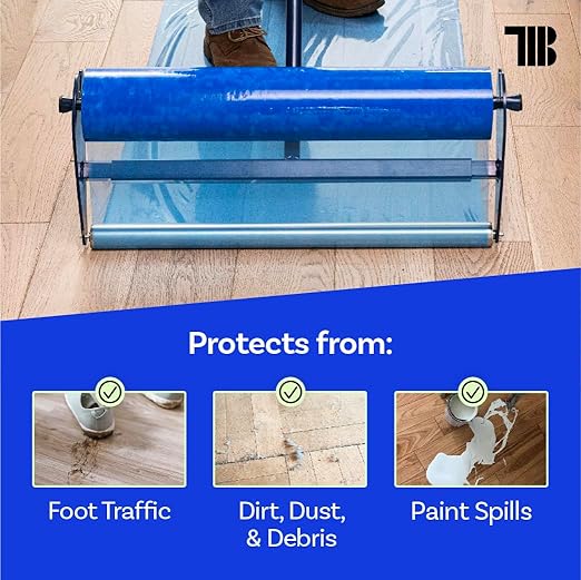 Floor Protection Film, 24 inch x 200' roll, Made in USA, Blue Self Adhesive Floor Protector for Moving and Construction, Temporary Covering for Protection of Hardwood, Tile, Other Hard Surfaces