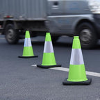 4 Pack 18 Inch Green PVC Traffic Cones Black Base Stable Durable, Parking Lot Driveway School Training Safety Cones Multi-Purpose (4, Green, 18 Inch)