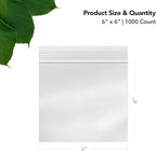 Sandwich Zip Bags – 6x6 Inches (1000 Count), 2 Mil – Clear Plastic Reclosable LDPE Poly Baggies with Resealable Lock Seal Zipper – For Snacks, Cookies, Candies, Treats, Pastries, Party
