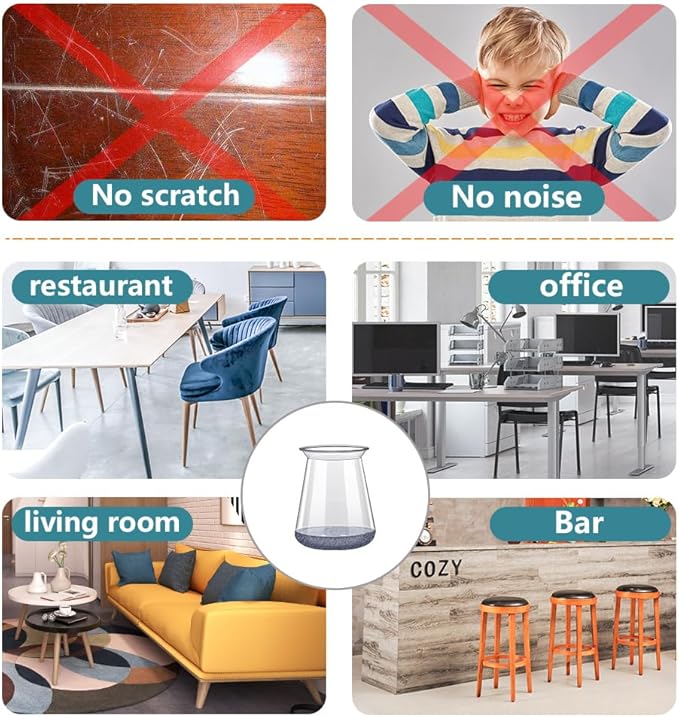 24 Pcs Chair Leg Floor Protectors Round, Silicone Felt Furniture Leg Pads Caps Covers for Hardwood Floors (Fit 8/16“ to 15/16”)