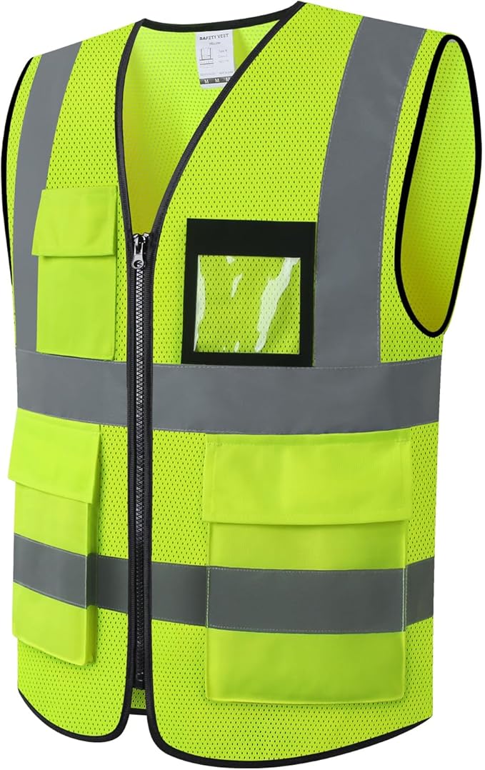 Hi Vis Reflective Safety Vest for Men Women Mesh Class 2 High Visibility Vest with Pockets,Meets ANSI/ISEA Standards(EK170-Mesh-Yellow-XL)