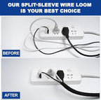 Split-Sleeve Wire Loom for High-Temperature Automotive Harness and Home Cable Management, 25ft - 1/4 inch Braided Cable Management Sleeve Cord Protector, Self-Wrapping Split Wire Loom