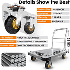 Heavy Duty Platform Truck Flat Moving Cart Hand Trucks, 1500Lbs Steel Push Cart Dolly, 30 x 19in Large Flatbed with 4'' 360 Degree Swivel Wheels for Easy Storage