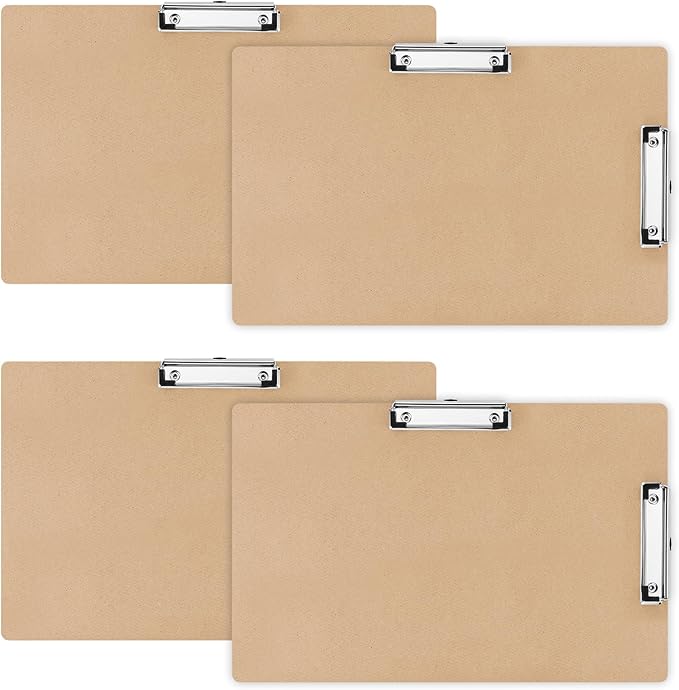 Henoyso 4 Pcs 11x17 Clipboard Wooden Lap Board with Low Profile Clip Brown Double Landscape Clip Hardboard Drawing Board Landscape Horizontal Large Clipboard for Desk Paper Sketching Art Supplies