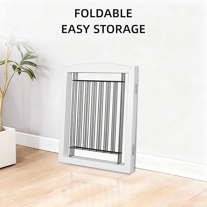 Dog Fence Indoor - 2-Panel Freestanding Dog Gate for Doorways, Hallways, House or Stairs -40x24-Inch Retractable Foldable Expandable Wood Pet by SFJC (White) ﻿
