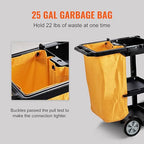 VEVOR Cleaning Cart, 3-Shelf Commercial Janitorial Cart, 200 lbs Capacity Plastic Housekeeping Cart, with 25 Gallon PVC Bag, 47 x 20 x 38.6in, Yellow & Black