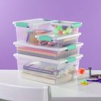 Sterilite 24-Pack Clip Box, Stackable Clear Plastic Bins with Latching Lids, Mini - Writing, Arts or Crafts Supplies Storage Containers for Home, Office, Classroom and Workshop Organization