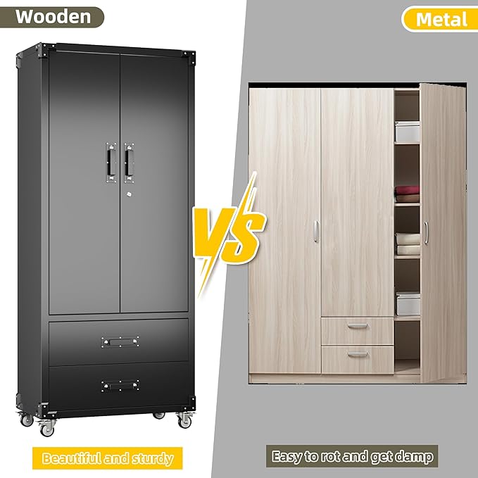 Garage Storage Cabinet with 2 Drawers and Pegboard, Metal Storage Cabinet with 2 Lockable Doors for Garage Home Office,Required Assembly,Black,71.2" H*15.2" D*30" W